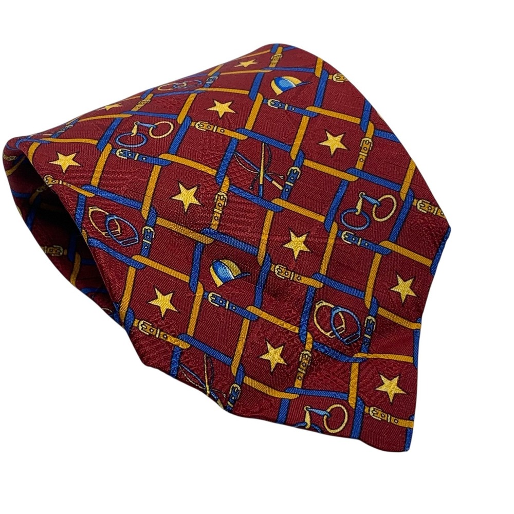 Tommy Hilfiger Men's Silk Necktie Equestrian Horse Racing Burgundy/Blue Tie